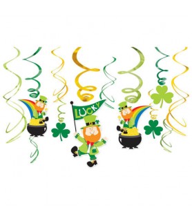 St. Patrick's Day Leprechaun Hanging Swirl Decorations (12pc)