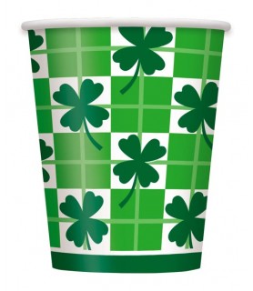 St. Patrick's Day 'Clover Check' 9oz Paper Cups (8ct)
