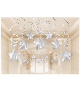 Silver Shooting Stars Hanging Swirl Decorations (30pc)