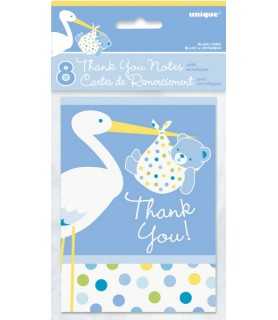 Baby Boy Stork Thank You Notes w/ Envelopes (8ct)
