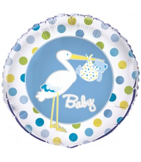 Baby Boy Stork Foil Mylar Balloon (1ct)