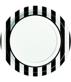 Black and White Stripes Large Paper Plates (8ct)