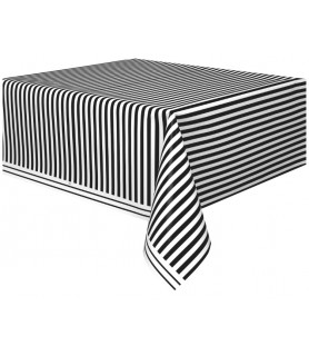 Black and White Stripes Plastic Table Cover (1ct)