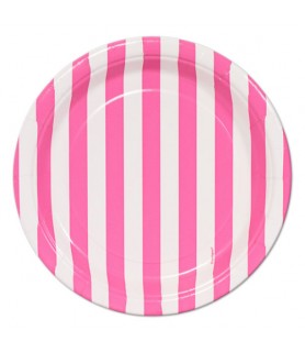 Pink and White Stripes Small Paper Plates (8ct)
