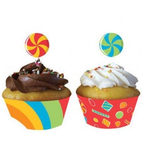 Happy Birthday 'Sugar Buzz' Cupcake Wrappers w/ Toppers (12ct ea.)