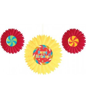 Happy Birthday 'Sugar Buzz' Paper Fan Decorations (3ct)