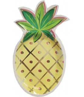 Summer Pineapple Shaped Small Foil Paper Plates (8ct)