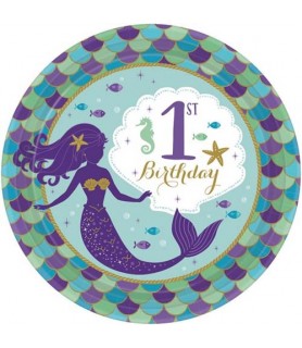 Mermaid 'Mermaid Wishes' 1st Birthday Small Paper Plates (8ct)