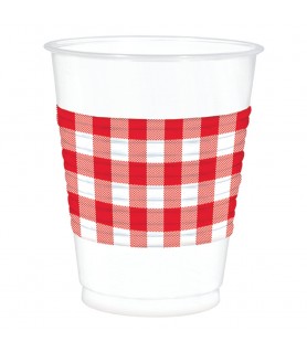 Summer 'American Summer' Red Gingham 16oz Plastic Cups (25ct)