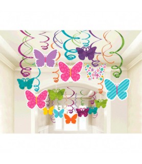 Summer Butterfly Hanging Swirl Decorations (30pc)