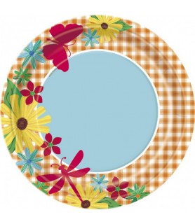 Floral 'Garden Check' Large Paper Plates (8ct)