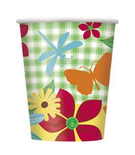 Floral 'Garden Check' 9oz Paper Cups (8ct)