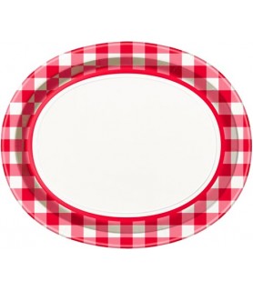 Summer 'Red and White Check' Extra Large Oval Paper Plates (8ct)