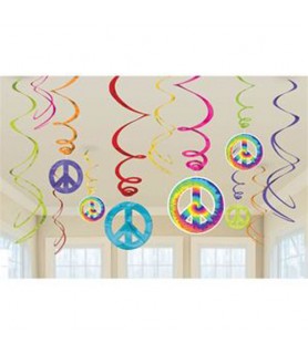 Tie-Dye 'Feeling Groovy' Hanging Swirl Decorations (12pc)