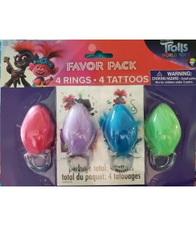 Trolls 'World Tour 2020' Rings and Temporary Tattoos Favor Pack (8pcs)