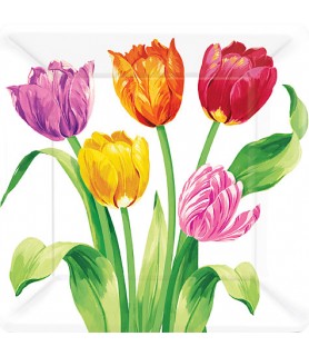 Floral Print 'Bright Tulips' Large Paper Plates (8ct)