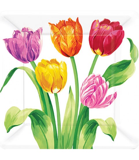 Floral Print 'Bright Tulips' Extra Large Paper Plates (8ct)