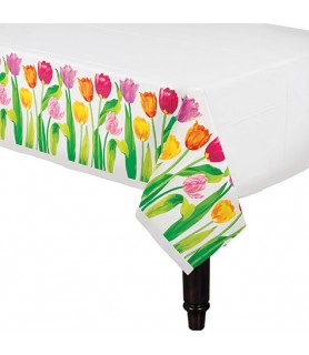 Floral Print 'Bright Tulips' Plastic Table Cover (1ct)