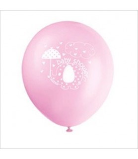 Umbrella Elephant Girl Baby Shower Latex Balloons (8ct)