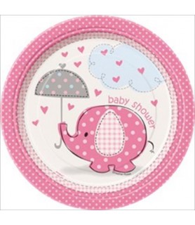 Umbrella Elephant Girl Baby Shower Small Paper Plates (8ct)