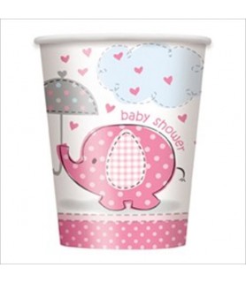 Umbrella Elephant Girl Baby Shower 9oz Paper Cups (8ct)