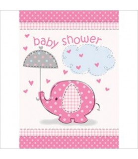 Umbrella Elephant Girl Baby Shower Invitations w/ Envelopes (8ct)