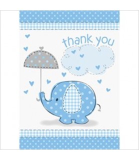 Umbrella Elephant Boy Baby Shower Thank You Notes w/ Envelopes (8ct)