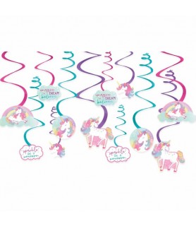 Unicorn 'Enchanted Unicorn' Foil Hanging Swirl Decorations (12ct)