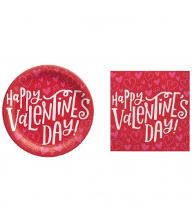  Valentine's Day 'Love Notes' Large Paper Plates and Lunch Napkins Party Pack  (60pcs)