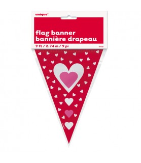 Valentine's Day Hearts Plastic Pennant Banner (1ct)