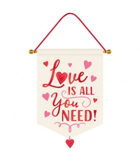 Valentine's Day 'Love is All You Need' Deluxe Canvas Hanging Sign (1ct)