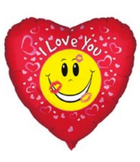 Valentine's Day I Love You Smiley Face Kisses Foil Mylar Balloon (1ct)