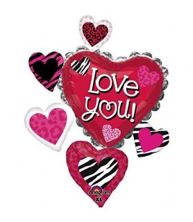 Valentine's Day Five Hearts Animal Print Supershape Foil Mylar Balloon (1ct)