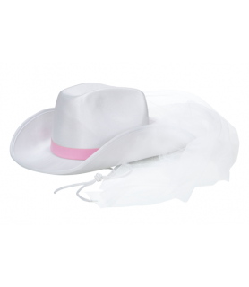 Bachelorette Party White Cowboy Hat w/ Veil (1ct)
