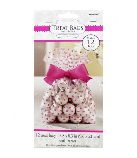 Bright Pink Dots Favor Bags w/ Bows (12ct)