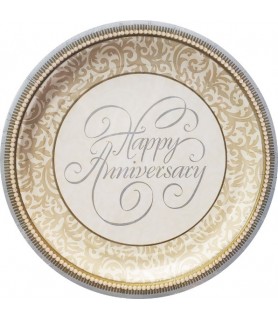 Happy Anniversary 'Scroll' Large Paper Plates (8ct)