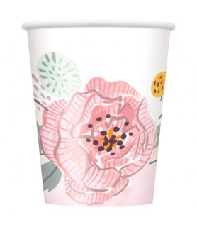 Wedding and Bridal 'Painted Floral' 9oz Paper Cups (8ct)