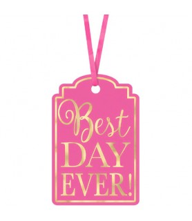 Wedding and Bridal 'Best Day Ever' Bright Pink Tags (25ct)