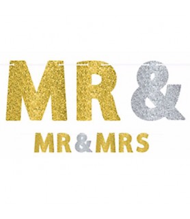 Wedding and Engagement 'Mr. & Mrs.' Glitter Letter Banner (12ft)