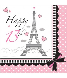 Happy 13th Birthday 'Party in Paris' Lunch Napkins (18ct)