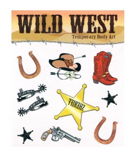 Western 'Wild West' Temporary Tattoos (9ct)