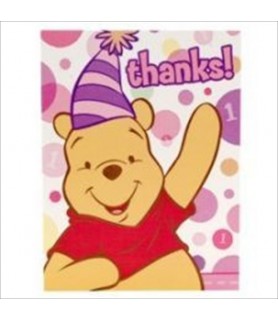 Winnie the Pooh Girl's 1st Birthday Thank You Notes w/ Env. (8ct)