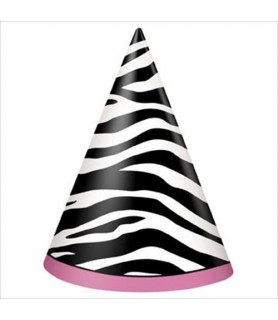 Zebra Stripes 'Pink and Black' Cone Hats (8ct)