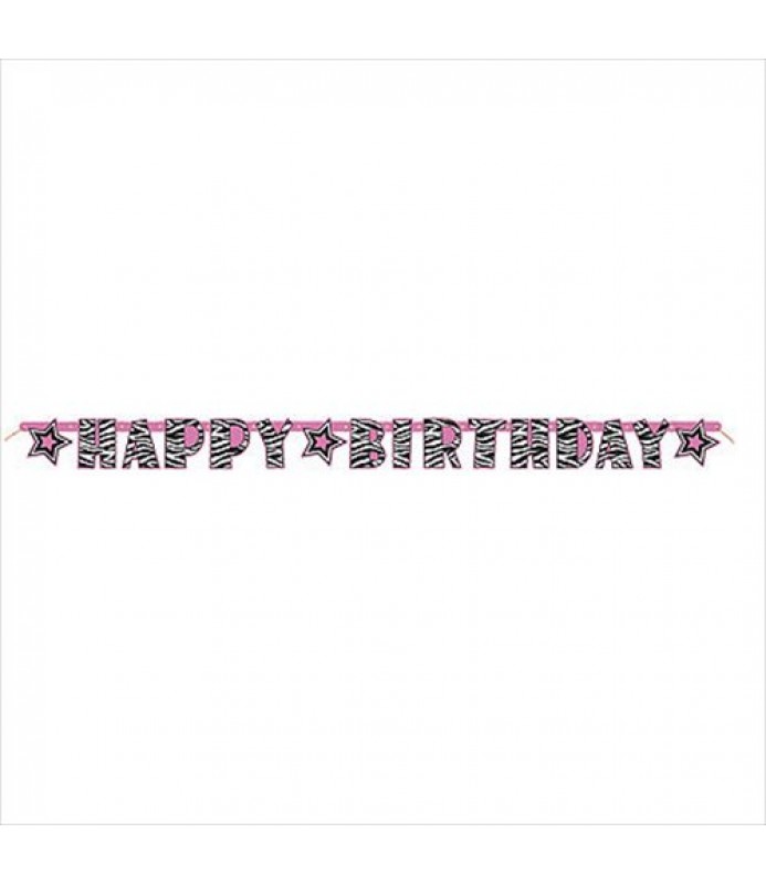 Zebra Stripes 'Pink and Black' Happy Birthday Banner (4.5 feet)