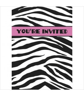 Zebra Stripes 'Pink and Black' Invitations w/ Env. (8ct)