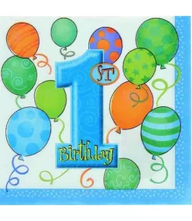 1st Birthday Balloons Boy Lunch Napkins (16ct)