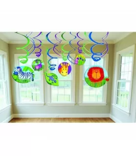 Jungle Animals Hanging Swirl Decorations (12pc)
