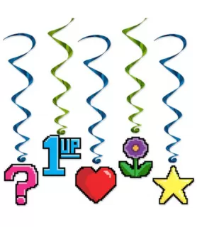 Happy Birthday '8-Bit' Hanging Swirl Decorations (5ct)