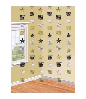 New Year's 'Black Gold and Silver' String Decorations (6ct)