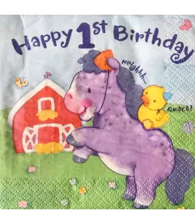 1st Birthday 'Little Farm Animals' Small Napkins (16ct)